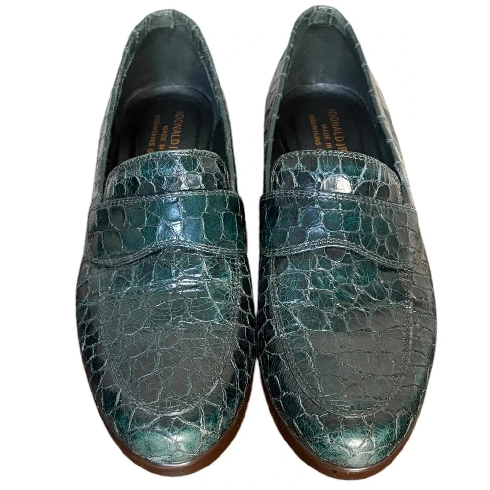 Donald J Pliner Green‎ Loafers Croc Wedge Made in Italy Women's Size 7M